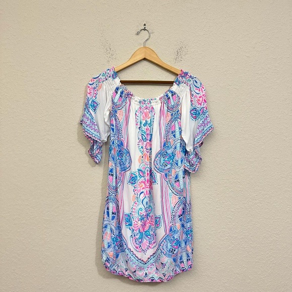LILLY PULITZER Fawna Off-The-Shoulder Dress in Seaside Shindig Multi - Picture 1 of 11